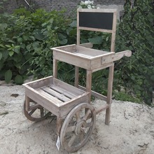 美式创意复古做旧花园阳台花架田园咖啡馆软装饰原木梯形手推花车