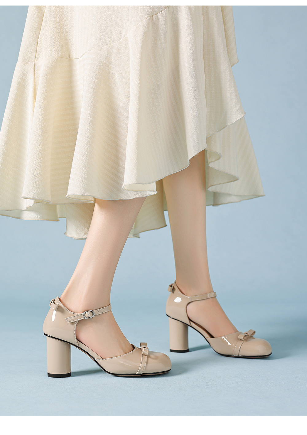 Sandal cao gót nữ mũi tròn bít kiểu Pháp, quai ngang khóa một chữ, gót vuông ổn định — màu đen, Rượu vang đỏ, màu mơ chi tiết 19
