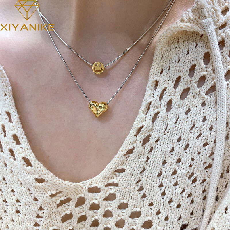 Smiley Love Necklace Temperament Simple Peach Heart Clavicle Chain display picture 8