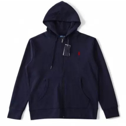American RALF men's sweatshirt for spring and autumn, heavy cotton hooded zip-up polo jacket with classic embroidered pony logo