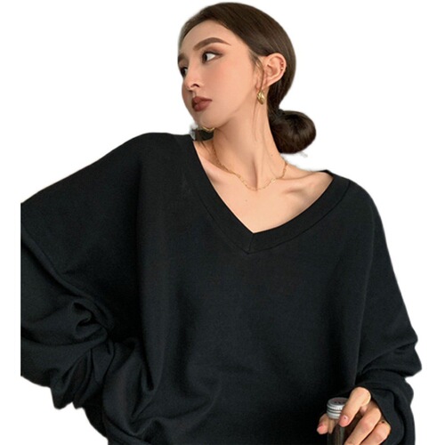 Oversize Cross-border Top Loose and Casual V-neck Women's Autumn Long-sleeve T-shirt