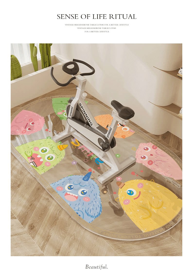 Specialized floor mat for spinning bikes, fitness equipment, non-slip home mat, shock-absorbing transparent oval treadmill carpet
