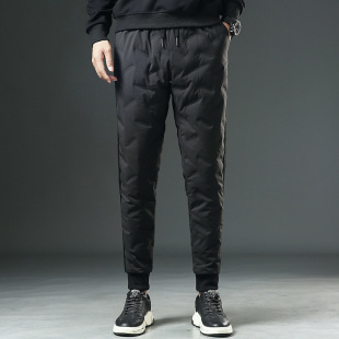 Down pants men's cotton pants winter wear fleece-lined thick warm trousers outdoor sports windproof casual pants