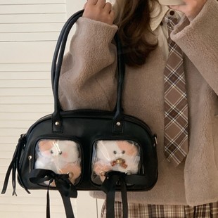 Japanese-style College Style Two-dimensional Ribbon Bow Transparent Doll Pain Bag Large Capacity All-match Shoulder Crossbody Bag