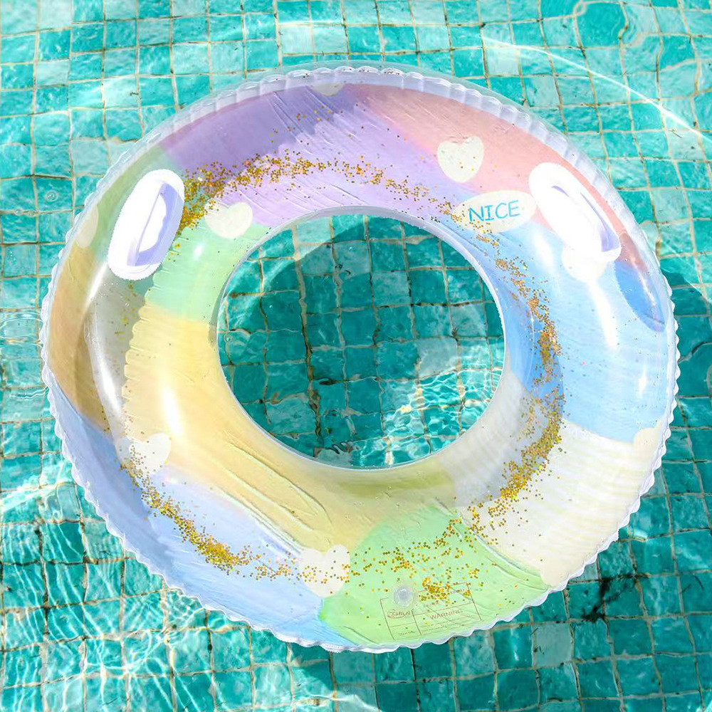 Transfronterizos ampliados con mango de barco de anclaje arco iris anillo de natación para adultos anillo de natación infláble arco iris de gran tamaño para hombres y mujeres