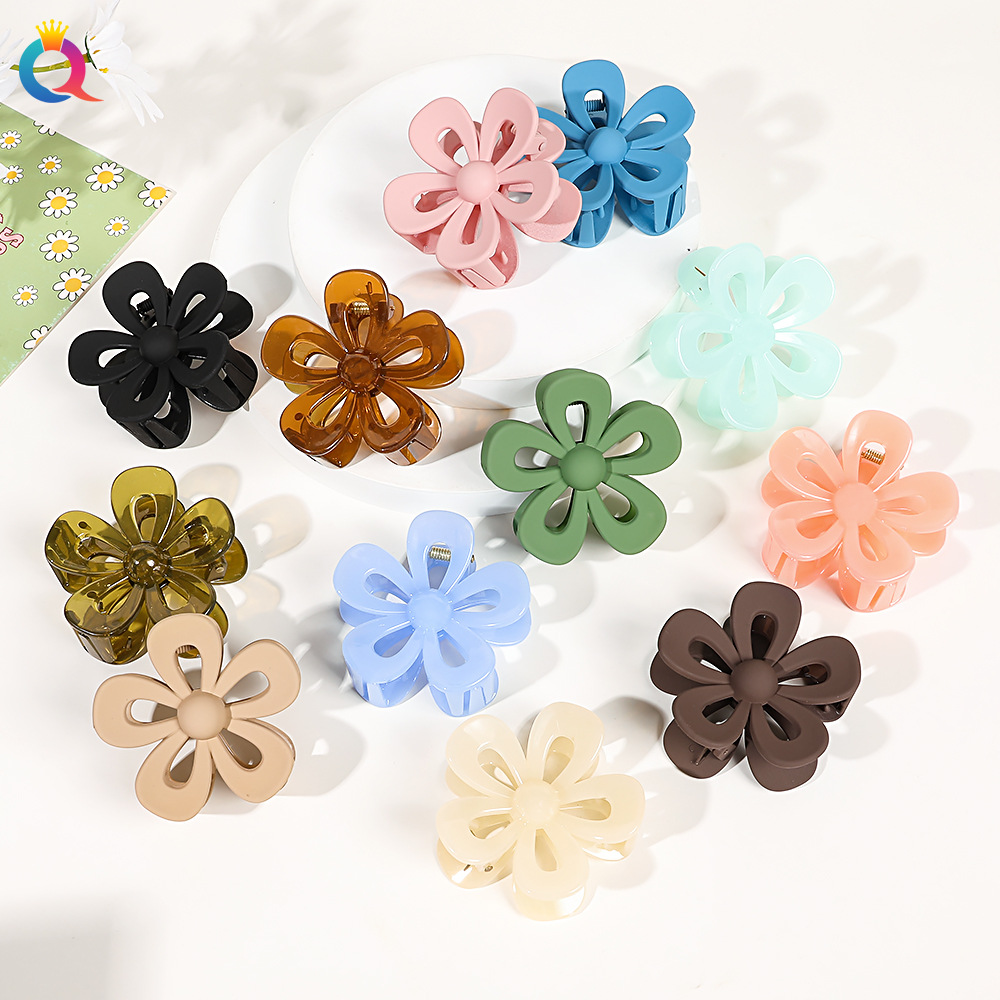 Qiyue Cross-Border Amazon Barrettes Jelly Flower Hair Clip Frosted Updo Shark Clip Hair Clip Hair Accessories Wholesale