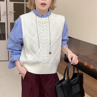 【实拍】羊毛复古绞花叠穿针织马甲背心女麻花毛衣秋冬百搭上衣