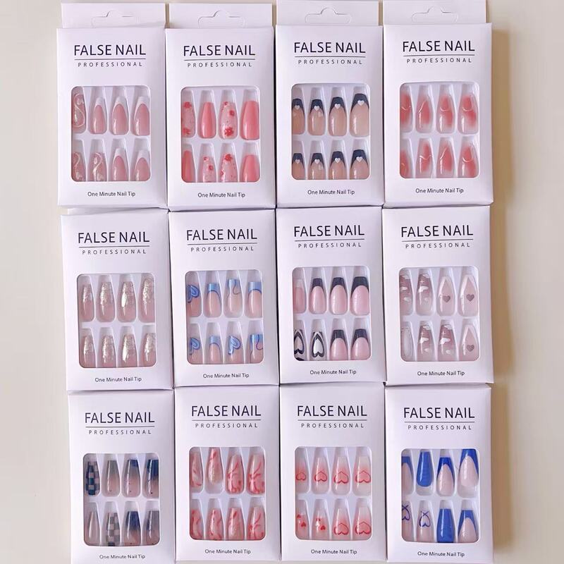 12-Piece Nail Art Nail Stickers, Medium-Length Detachable False Nails, Wearable Nails, Sweet Style