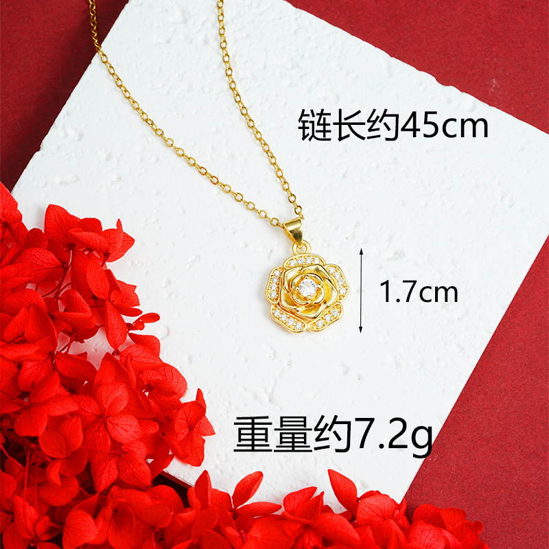 Nuevo producto Vietnam Sandy Gold Collar Diseño Sense Diamond Rose Ring Set Temperamento femenino durante mucho tiempo Joyas