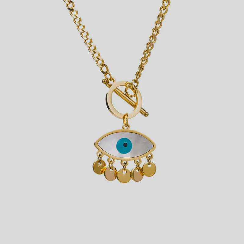 Fashion Devilu0027S Eye Titanium Steel Plating Inlay Shell Pendant Necklace 1 Piece