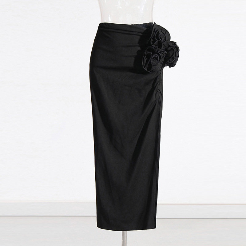 Women's Clothing Fashionable Elegant Solid Color Tie-Neck Top With High-Waist Slit Skirt Set - Chic Women's Outfit For Casual & Evening Wear_ecoleips.com