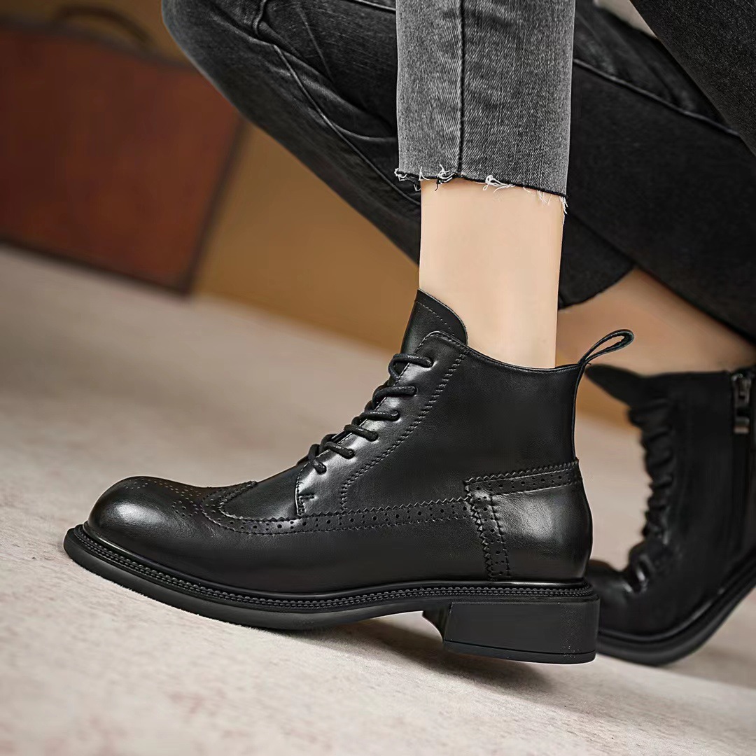 【断码特价】欧美风真皮单靴布洛克英伦风马丁靴切尔西小牛皮短靴