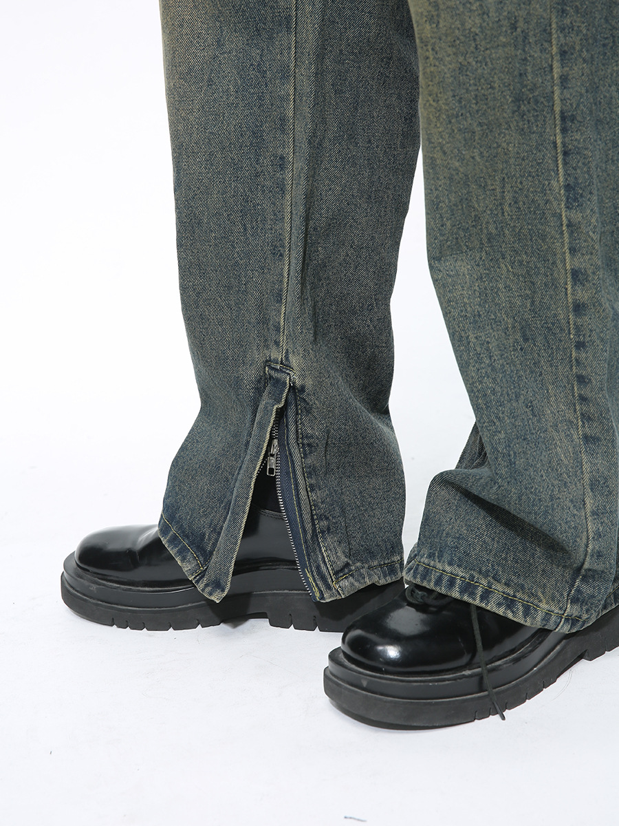 Mtlclothes ropa de los hombres | 2024 primavera nuevos pantalones americanos cremallera diseño recto Denim moda