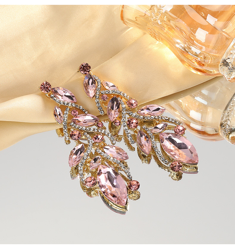 Drop Earrings Classification 1 Pair Quantity 1 Pair Simple Style Leaf Plating Rhinestone Drop Earrings
