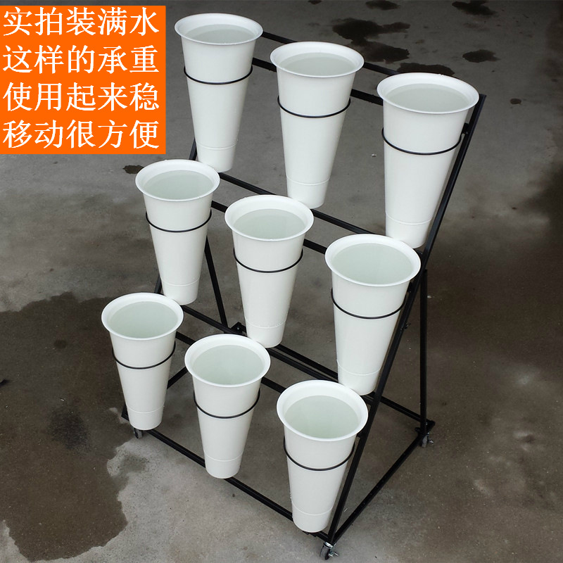 Large flower shop movable flower stand iron multi-layer flower display rack with universal wheels plastic flower bucket rack