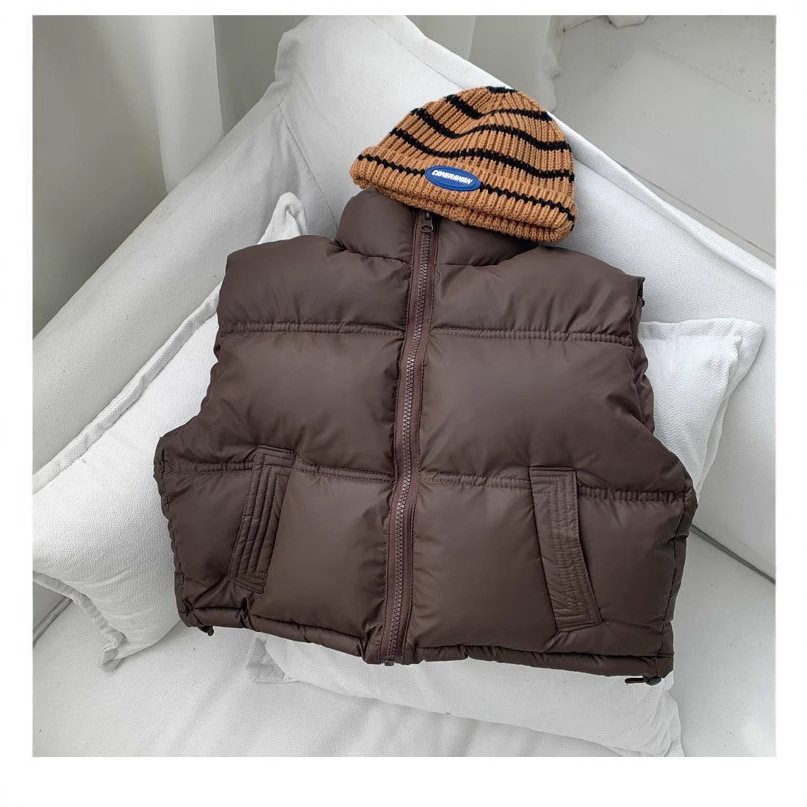 Nuevo chaleco de algodón de piel de cordero para otoño e invierno, chaleco de cuello alto grueso para niños medianos y grandes, moda para niños y niñas