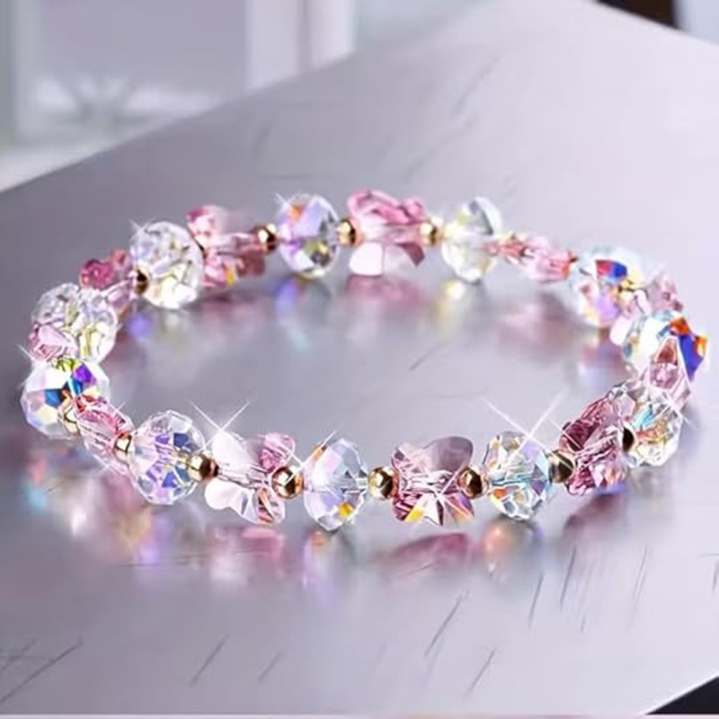 Foreign Trade Cross-Border Butterfly Crystal Bracelet for Women, High-End Fashion Bracelet Jewelry, Fresh and Sweet Crystal Bracelet 	 Jewelry