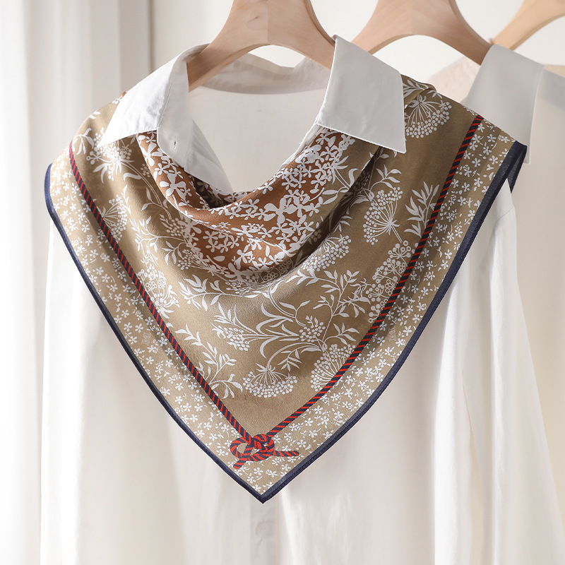 100% Mulberry Silk Double Crepe 65cm Maillard Cashew Square Scarf For Women - Spring/Summer Lightweight Luxury Silk Scarf - Thumbnail 6