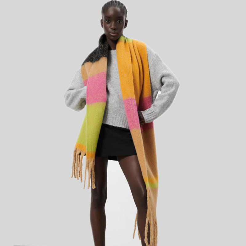 Comercio exterior transfronterizo moda europea y americana largo arco iris tamaño rayas borla bufanda de Cachemira-como bufanda de rayas de colores para las mujeres