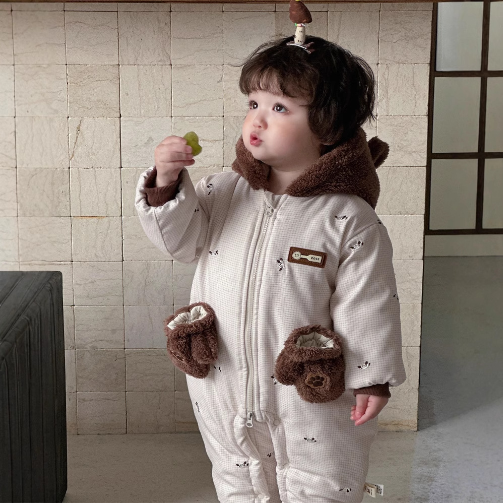 Chaqueta de algodón de oso coreano, mono acolchado de invierno, engrosado y cálido, un tipo de ropa de salida, mamelero con capucha para bebé de 0-2 años
