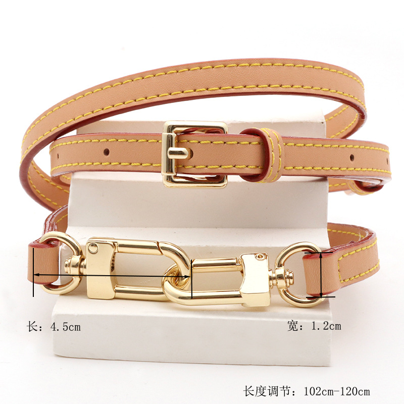 Premium cowhide yellow leather color 1.2cm shoulder strap gold buckle