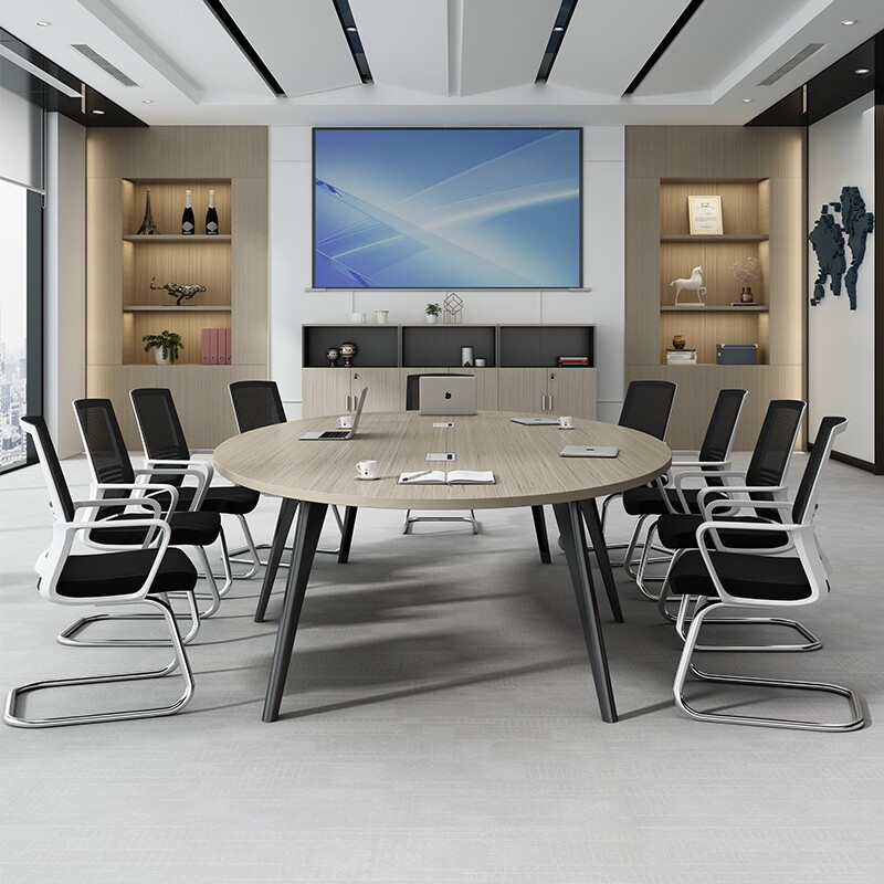 Mesa de reunión elíptica moderna simple larga con ranura de cable mesa de capacitación de sala de reuniones empresarial mesa y silla al por mayor