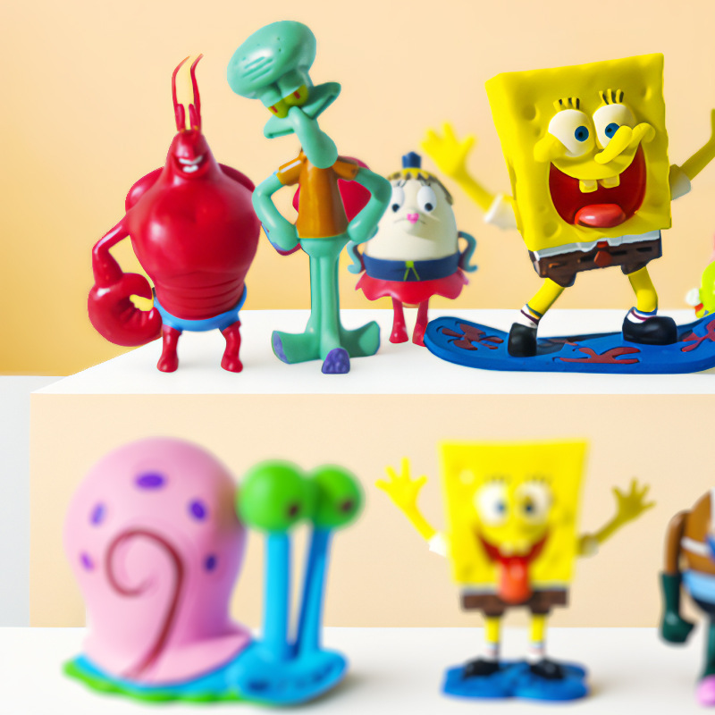 Nuevo producto 12 lindo cangrejo fuerte esponja juego de marea decoración acuario decoración dibujos animados Bob Esponja pastel estrella
