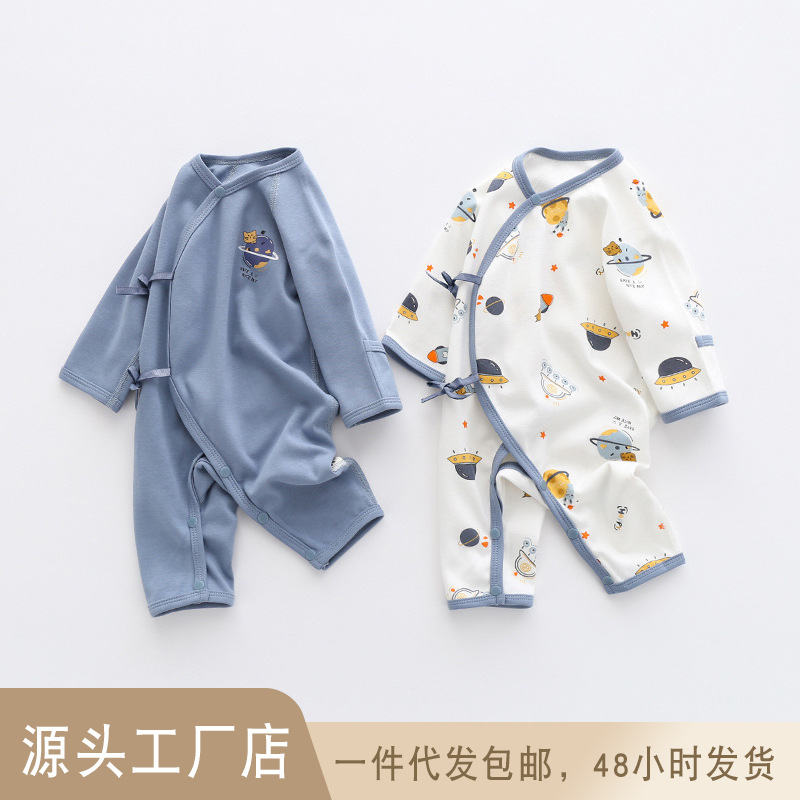 Nuevo bebé mono otoño puro algodón de manga larga de doble cara sin hueso dividida con cordones pierna mariposa mameluco