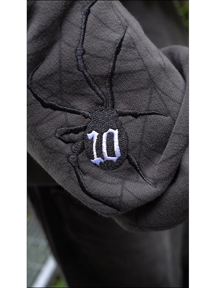 Gothic hoodie oversized met spinnenweb print voor heren_voghion.com