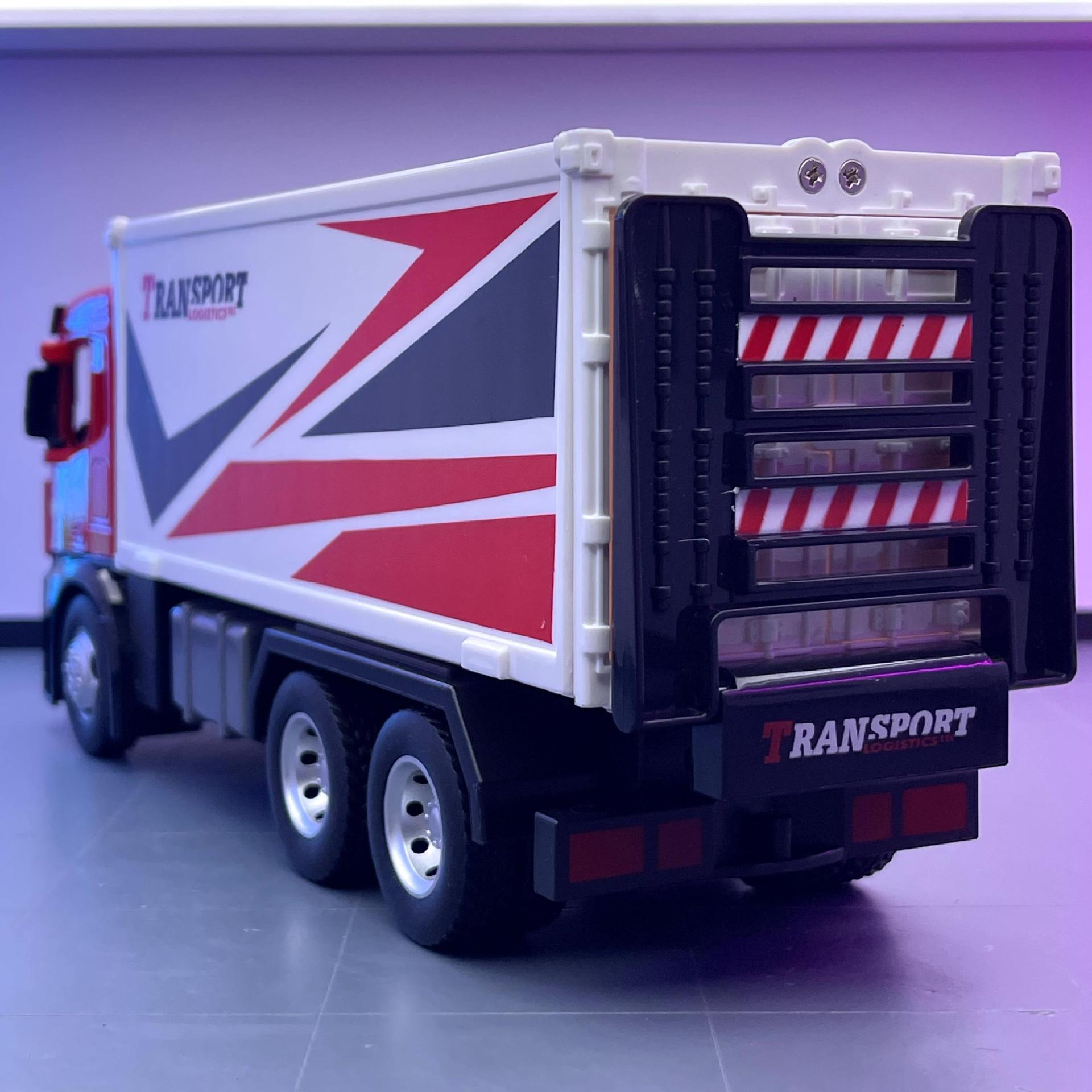 Modelo de coche de aleación Jiadu 1:18 Camiones portacontenedores con sonido y luz, modelo de música de coche chico, decoración, colección de regalos