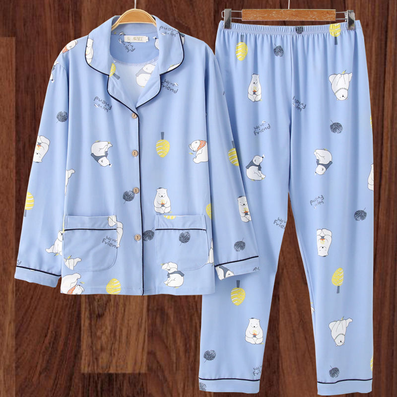 100% algodón más el tamaño de los pijamas de las mujeres Primavera, Otoño e Invierno manga larga suelta de mediana edad y joven confinamiento desgaste del hogar traje de verano