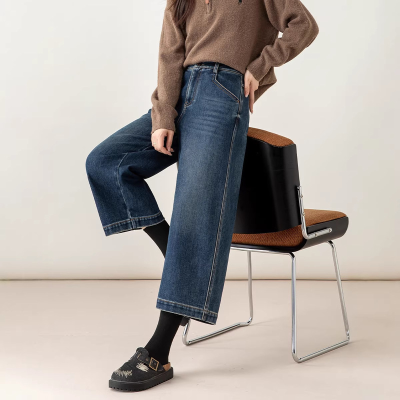 Guangmei Denim Flocked Balloon Pants for Women, New Winter Thickened High-Waisted Slimming Straight-Leg Cropped Pants for Petite Figures Guangmei Denim Flocked Balloon Pants for Women, New Winter Thickened High-Waisted Slimming Straight-Leg Cropped Pants for Petite Figures