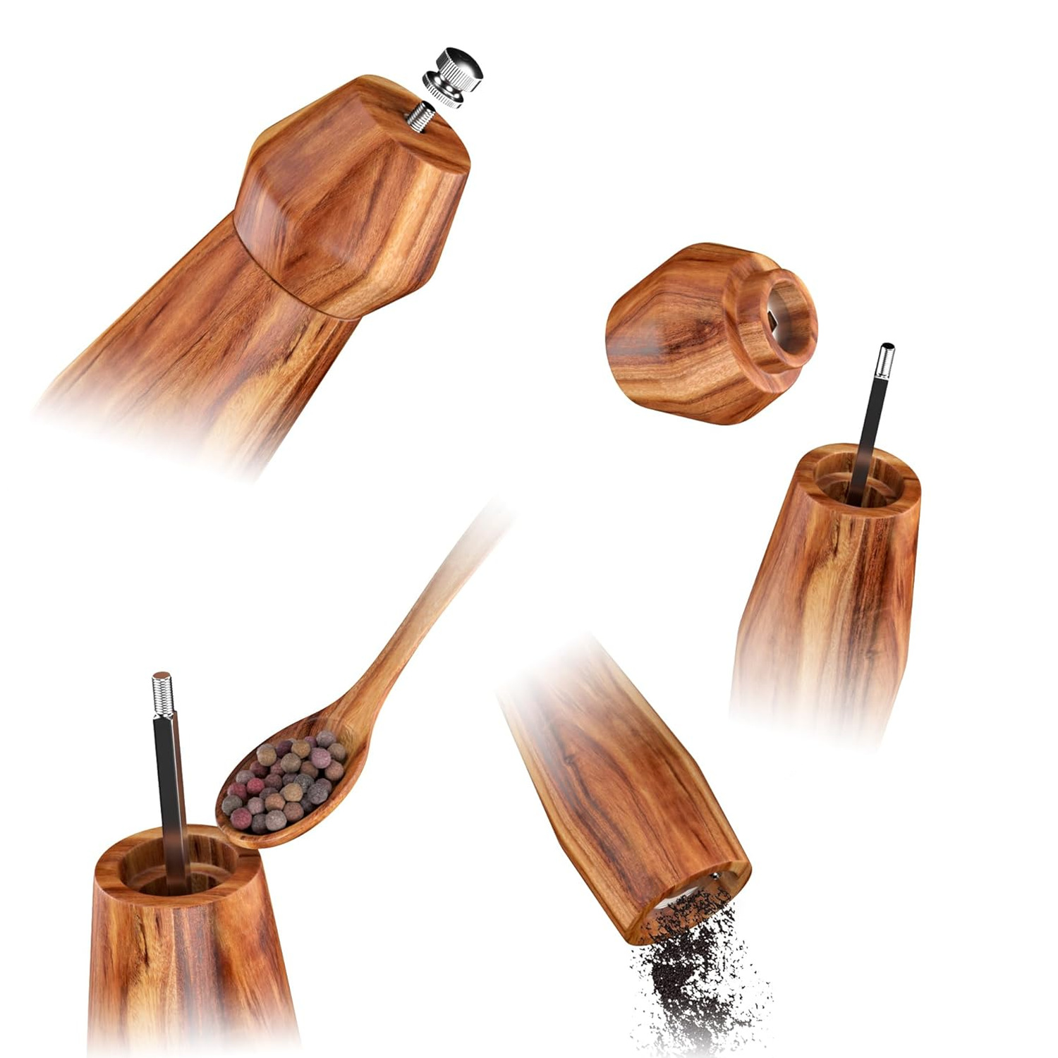 Molino de pimienta de madera doméstico molino de pimienta manual ajuste inferior molino de pimienta herramientas de cocina