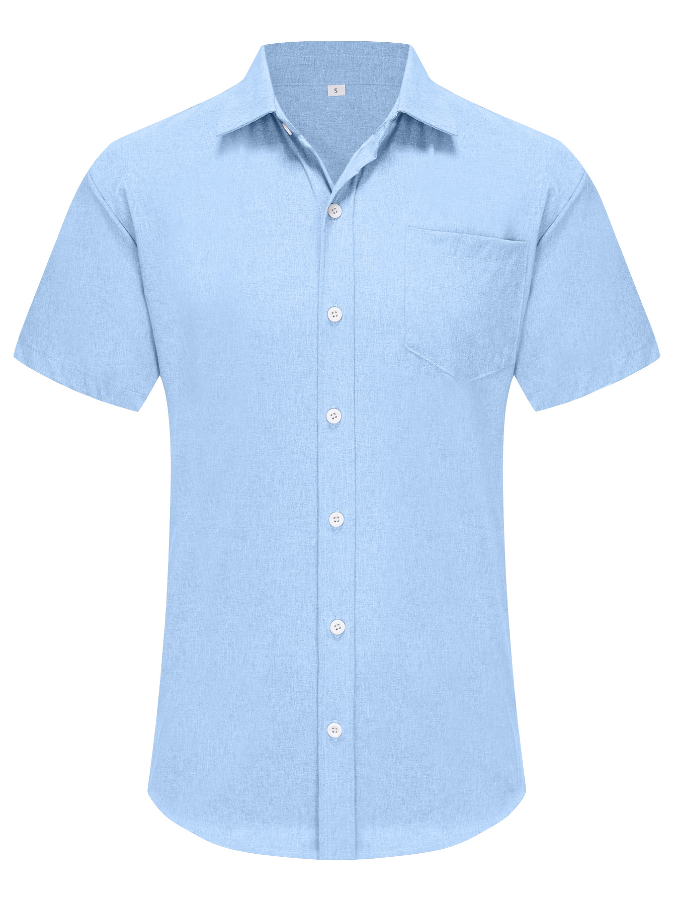 Herrenhemd, sommerlicher, kühler Strandurlaub, kurzärmliger, einfarbiger, lockerer Kragen, Oberteil mit bügelfreien Knöpfen_voghion.com