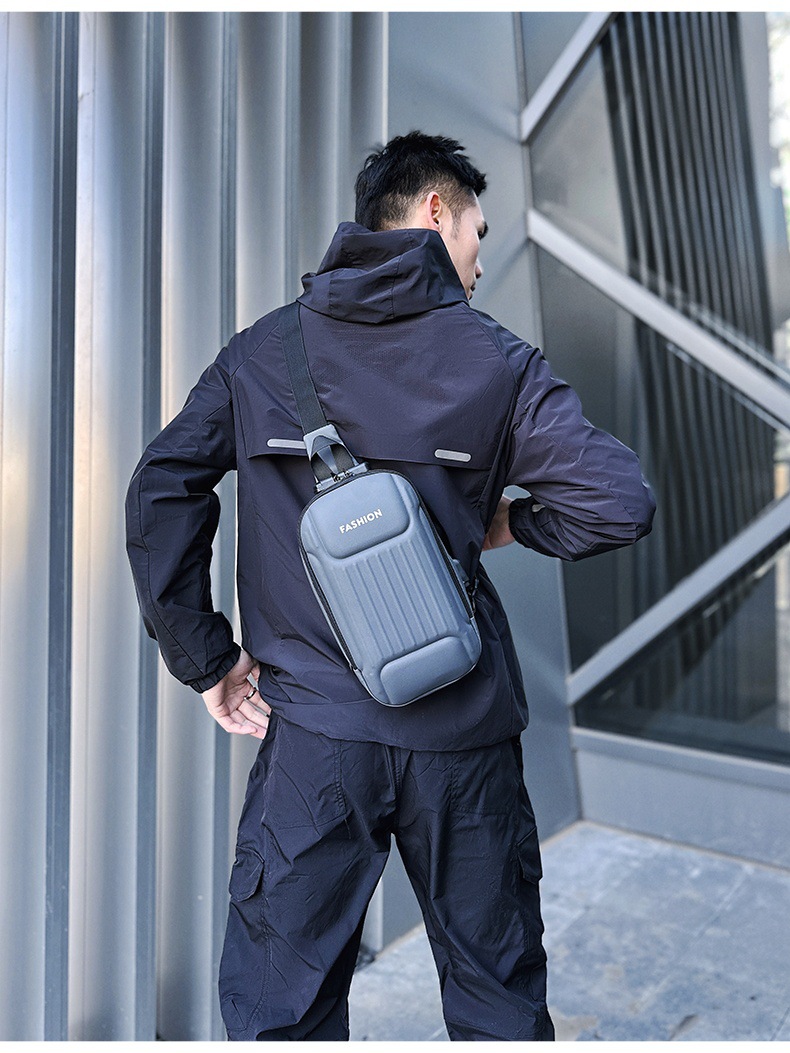 Men's crossbody bag with password lock, black large-capacity sports motorcycle bag, single-shoulder crossbody men's chest bag undefined