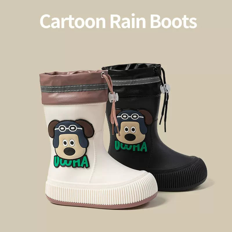 儿童雨鞋女童新款可爱卡通小狗水鞋室外防水男童四季加绒棉套PVC