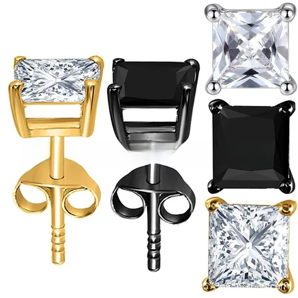 European and American Popular Square Zircon Earrings 316 Stainless Steel Single Diamond Versatile Earrings Cross-Border Popular Earrings Jewelry