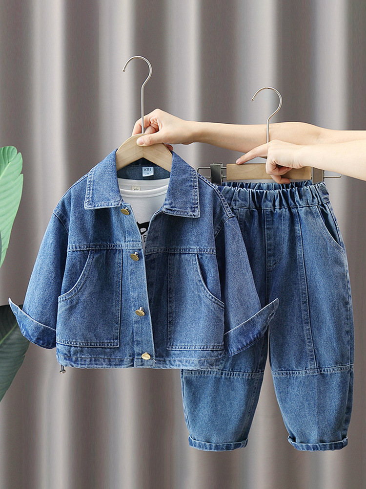 Conjunto de Ropa de Otoño para Niños 6168, Nuevo Conjunto de Dos Piezas de Mezclilla de Primavera y Otoño, Estilo Urbano Moderno para Bebés, Ropa Infantil de Moda en Internet