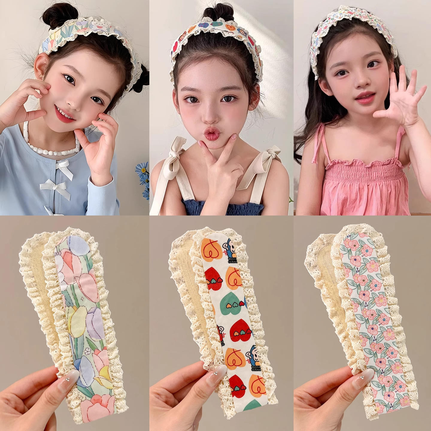 Diadema de velcro dulce y linda para niños 2025 nueva chica con flequillo para lavar la cara