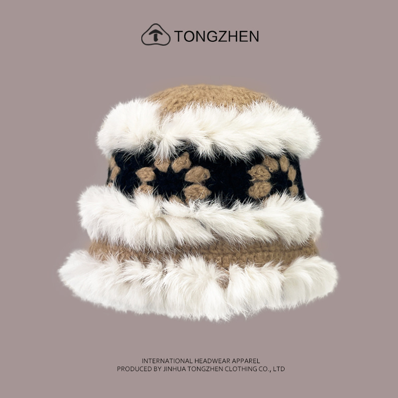China-Chic Kaninchenhaar Löwe Erwachen Niedlicher Plüsch-Tigerkopf für Kinder, chinesische gestrickte Fischermütze im Winter_voghion.com
