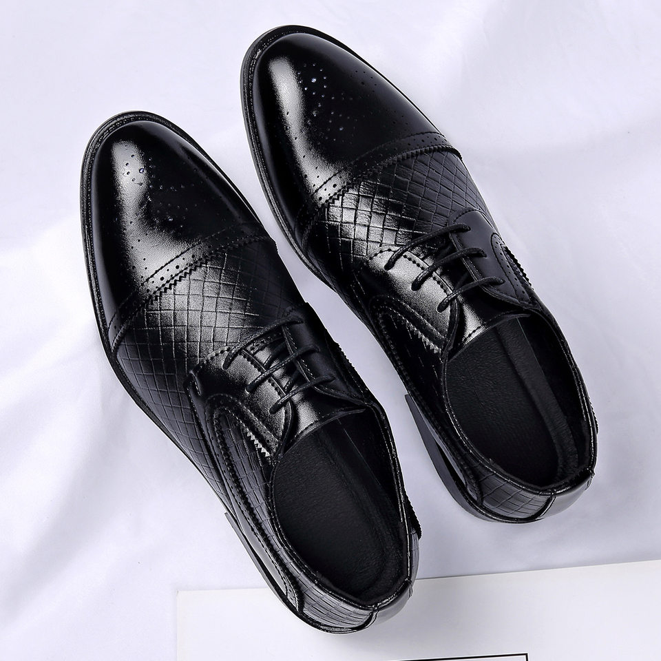 Giày da nam công sở mũi nhọn đế cao su, kiểu dây buộc, gót thấp 1–3 cm — 2Z107 Màu đen