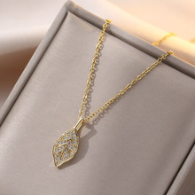 钛钢项链女 日韩风网红直播叶子同款满钻小众时尚锁骨链新款项链