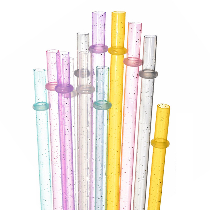 Pajitas duras con rosca de color de venta caliente transfronteriza, hebilla de plástico, pajita anti-caída, tubo duro repetido PP con anillo