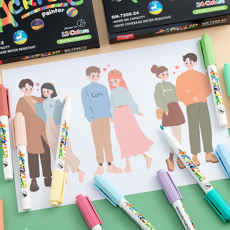 Guangna GN7200 algodón núcleo suave cabeza Morandi color acrílico marcador 12 color 24 color traje transfronterizo exclusivo