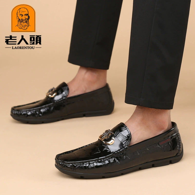 Ботинки из лакированной кожи с головой старика, черные мужские весенне-осенние туфли из воловьей кожи с мелким ртом, модная повседневная обувь A7961