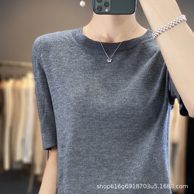 24 Summer 14-Needle Yangtze Yarn Fine-Spun Round Neck Short-Sleeved T-Shirt Women's Half-Sleeved Vest Knitwear Top Thin and Breathable 24 Summer 14-Needle Yangtze Yarn Fine-Spun Round Neck Short-Sleeved T-Shirt Women's Half-Sleeved Vest Knitwear Top Thin and Breathable