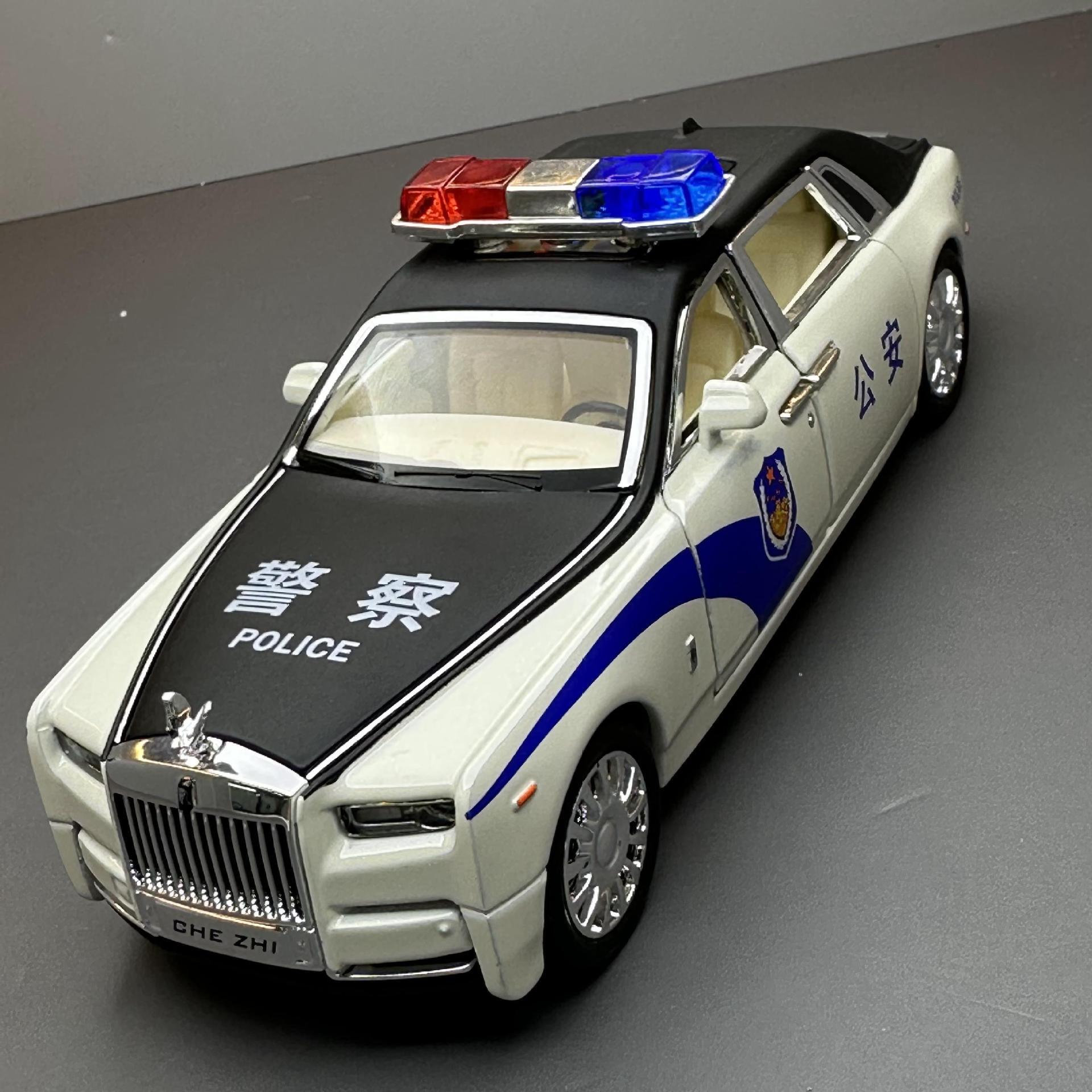 Coche de aleación modelo de coche 1:32 rollos fantasma tire hacia atrás con sonido y luz tráfico policía coche de juguete modelo adornos
