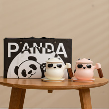 熊猫茶咖情侣对杯套组创意可爱陶瓷马克杯个人杯茶水分离杯礼盒装