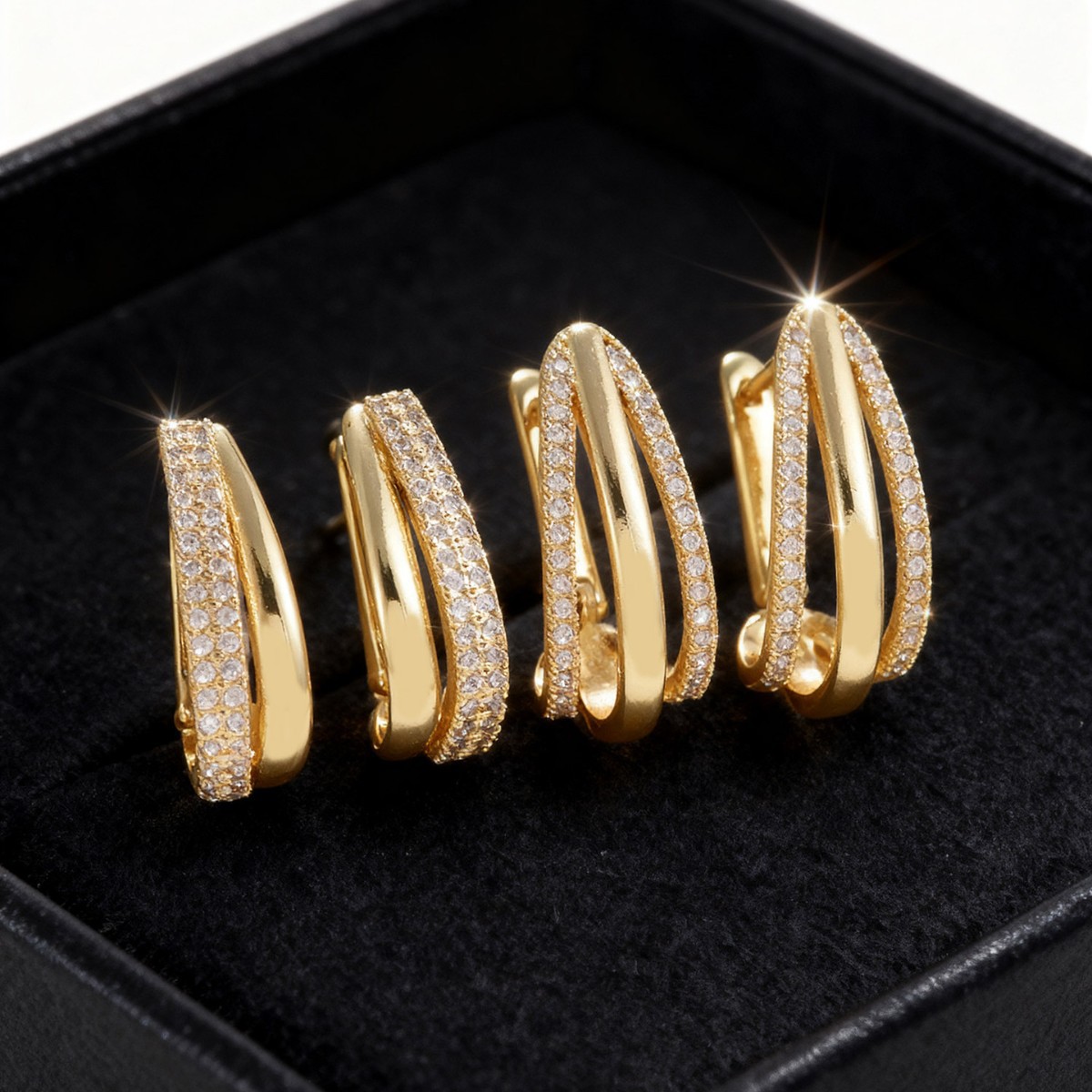 European and American Fashion Multi-Layered Zirconium Earrings for Women, Tightly Inlaid Niche Design, High-End and Versatile Earrings