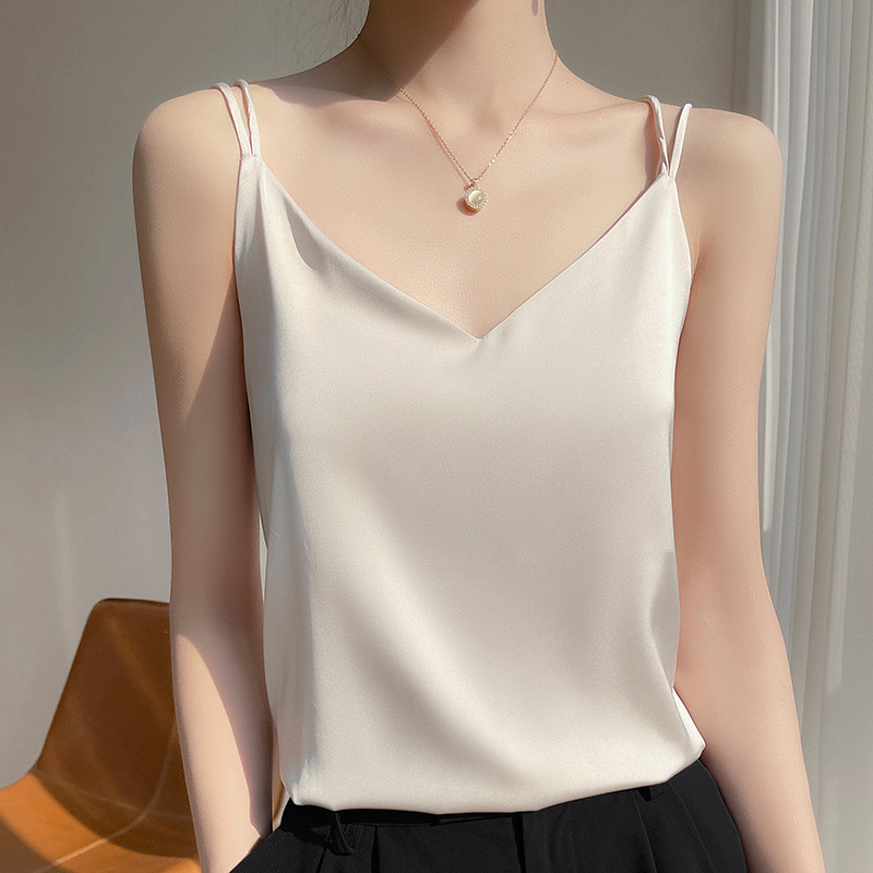 2025 Summer Silk Camisole Women's Inner Acetic Acid Top Sexy Base Shirt Summer Outer Wear Suit